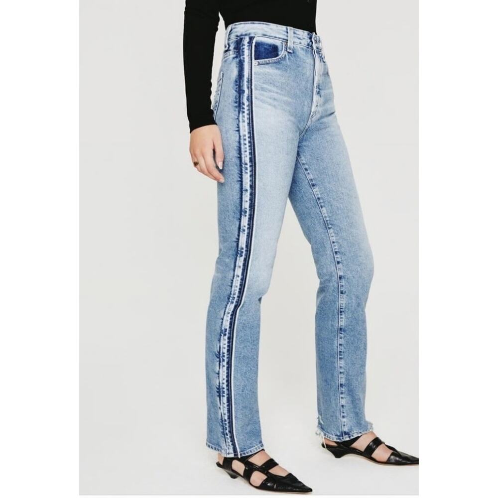 AG Adriano Goldschmied Alexxis Straight Released Hem Tuxedo Stripe Jeans 27R